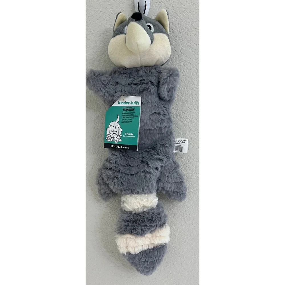 SmartPetLove Tender-Tuffs Bottle Raccoon Dog Toy Gray Plush Crinkle Squeaker NEW